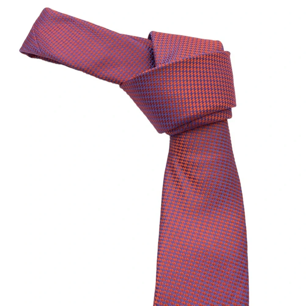 Nordstrom Kids Silk Red Blue Bright Sheen Houndstooth Slim Tie